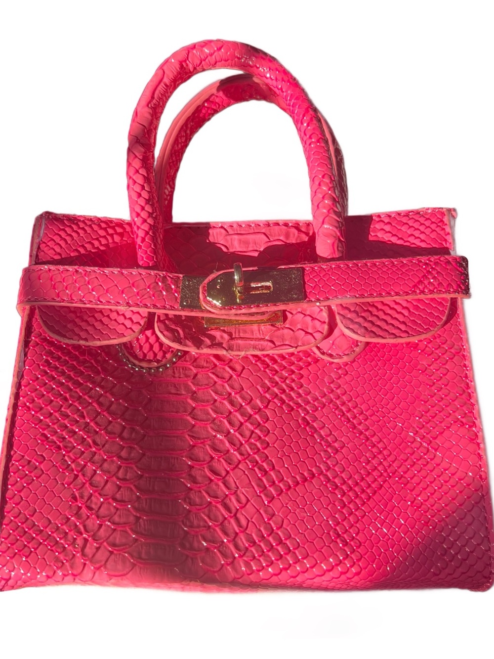 Mini Pink Faux-Python Structured Top-Handle Bag (Birkin Style)